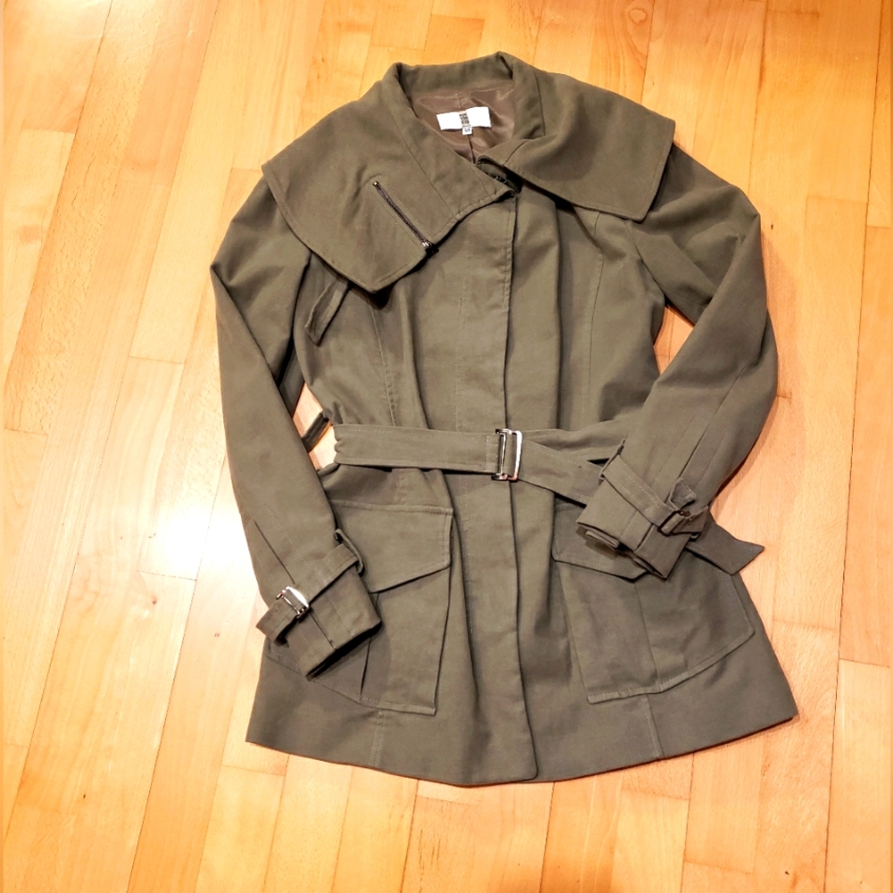 IRENE VAN RYB light olive green cotton button front belted jacket